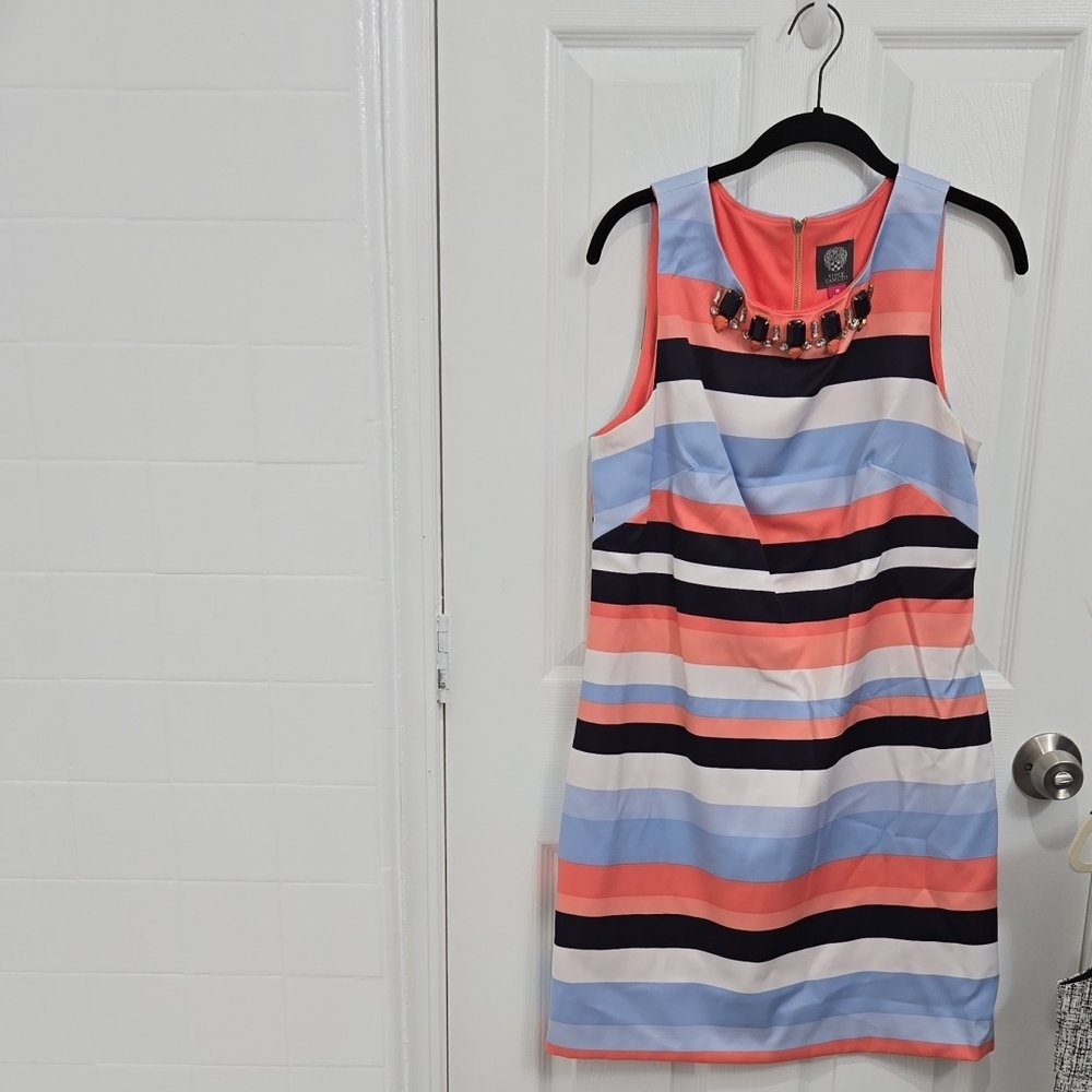 Vince Camuto Striped Sleeveless Dress with Necklace
